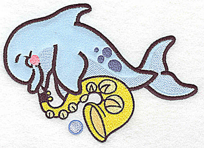 Embroidery Design: Dolphin applique with horn<br> 6.86w X 4.89h