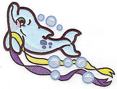 Embroidery Design: Dolphin applique with ribbons<br> 6.47w X 4.94h