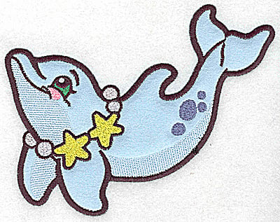 Embroidery Design: Dolphin applique with necklace<br> 6.48w X 4.99h