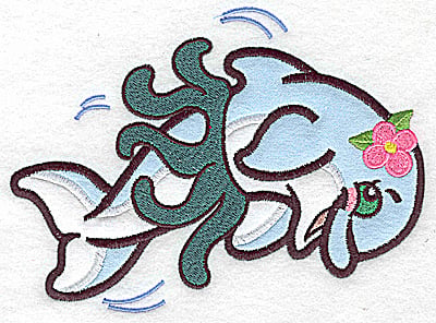 Embroidery Design: Dolphin double applique in hula skirt<br> 6.63w X 4.93h