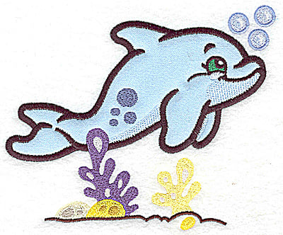 Embroidery Design: Dolphin applique and coral<br> 5.95w X 4.99h