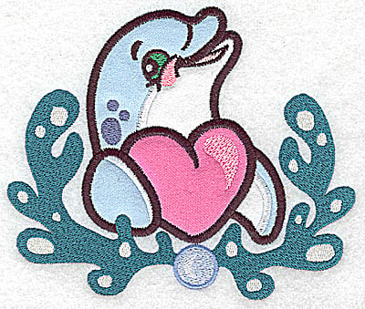 Embroidery Design: Dolphin and heart triple applique<br> 5.91w X 4.95h