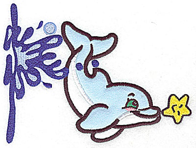 Embroidery Design: Dolphin double applique with starfish<br> 6.67w X 4.98h