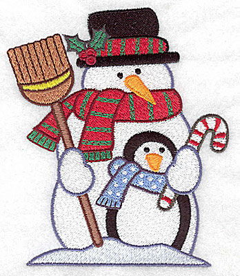Embroidery Design: Snowman and penguin large<br> 4.22w X 4.94h