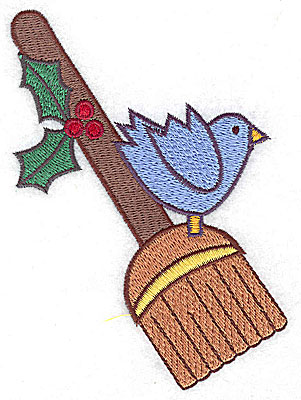 Embroidery Design: Broom with bluebird large<br> 3.47w X 4.96h