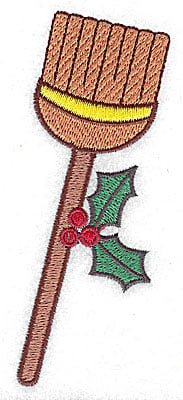 Embroidery Design: Broom with holly large<br> 2.10w X 4.62h