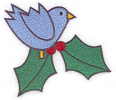 Embroidery Design: Bluebird with holly large<br> 3.81w X 3.38h
