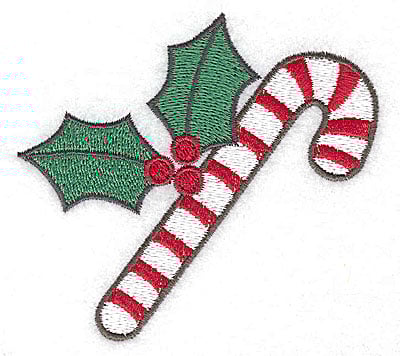 Embroidery Design: Candycane with holly large<br> 3.73w X 3.45h