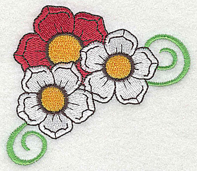 Embroidery Design: Flower trio with swirls large<br> 3.30w X 2.87h | Embroidery Legacy Embroidery Design: Flower trio with swirls large<br> 3.30w X 2.87h