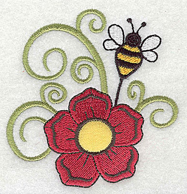 Embroidery Design: Flower applique with bee<br> 3.34w X 3.45h | Embroidery Legacy Embroidery Design: Flower applique with bee<br> 3.34w X 3.45h