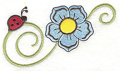 Embroidery Design: Ladybug and flower applique<br> 4.53w X 2.40h