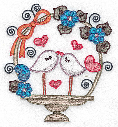 Embroidery Design: Birds in a basket with side bow large<br> 4.57w X 4.98h