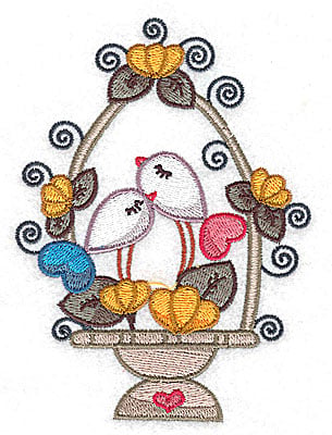 Embroidery Design: Birds in a basket with flowers large <br> 3.65w X 4.98h