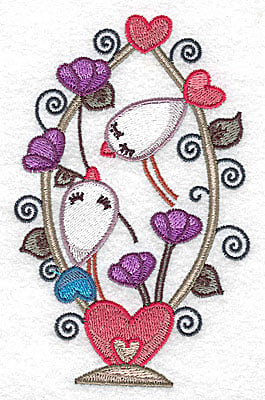Embroidery Design: Birds in heart shaped basket large<br> 3.18w X 4.95h