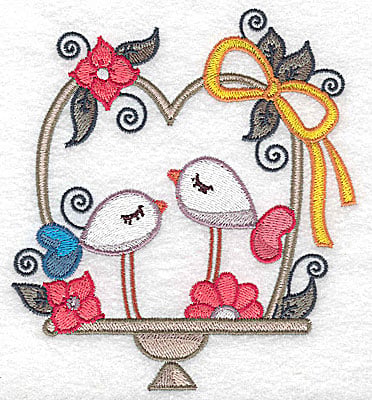 Embroidery Design: Birds in a basket and bow large <br> 4.51w X 4.98h