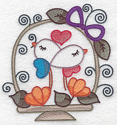 Embroidery Design: Birds in basket with heart large <br> 4.74w X 4.96h