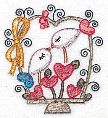 Embroidery Design: Birds hearts and bow large<br> 4.48w X 4.96h