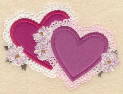 Embroidery Design: Small two heart appliques<br>5.02w X 3.86h