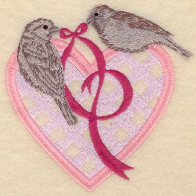 Embroidery Design: Small birds with heart and ribbon<br>5.00w X 4.95h | Embroidery Legacy Embroidery Design: Small birds with heart and ribbon<br>5.00w X 4.95h
