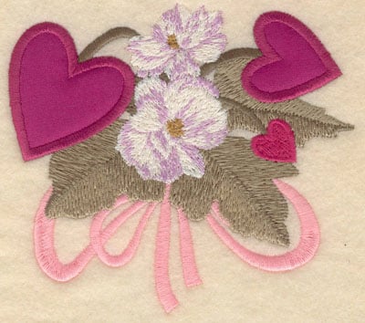 Embroidery Design: Small double heart applique with flowers<br>5.01w X 4.55h