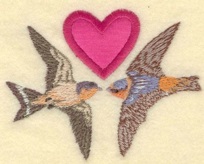 Embroidery Design: Heart applique with birds<br>4.07w X 3.11h