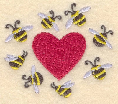 Embroidery Design: Heart with bees<br>3.06w X 2.69h