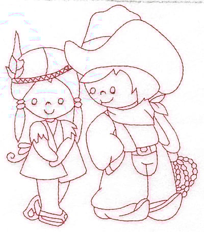 Embroidery Design: Cowboy and Indian girl large<br> 5.02w X 5.81h
