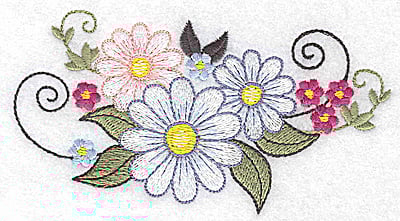 Embroidery Design: Daisy trio large<br> 4.81w X 2.58h