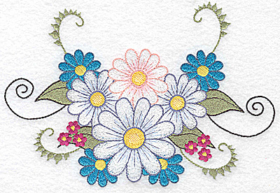 Embroidery Design: Daisies with vines<br> 6.91w X 4.78h