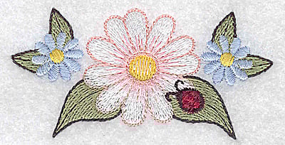 Embroidery Design: Daisy with ladybug<br> 3.39w X 1.68h
