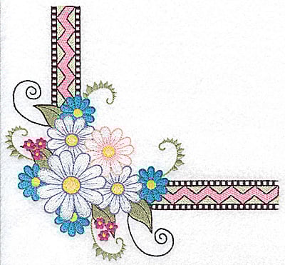 Embroidery Design: Daisy corner with design<br> 7.50w X 6.99h | Embroidery Legacy Embroidery Design: Daisy corner with design<br> 7.50w X 6.99h