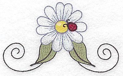 Embroidery Design: Single daisy with ladybug large<br> 4.94w X 3.01h