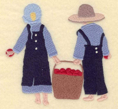 Embroidery Design: Girl and Boy with Apple Basket Large<br>5.23w X 5.11h