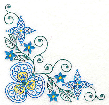 Embroidery Design: Floral corner design B large<br> 4.98w X 4.96h