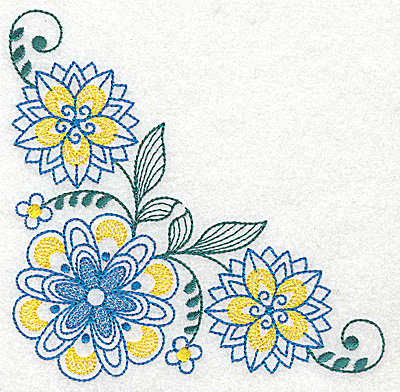 Embroidery Design: Floral corner design C large<br> 4.97w X 4.98h