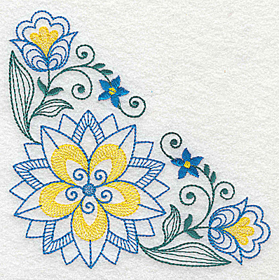 Embroidery Design: Floral corner design E large<br> 4.96w X 4.96h