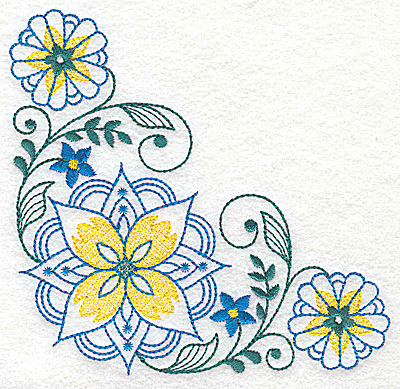 Embroidery Design: Floral corner design H large<br> 4.95w X 4.95h