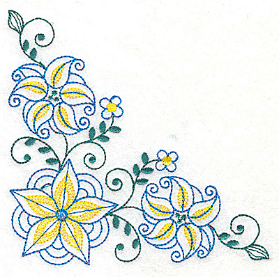 Embroidery Design: Floral corner design I large<br> 4.95w X 4.93h