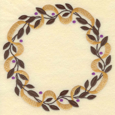 Embroidery Design: Leaves Berries and Bows Circle<br>7.01w X 7.01h