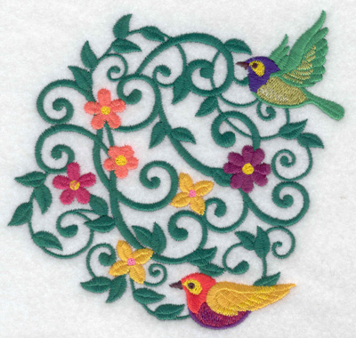 Embroidery Design: Birds and flowers round<br> 5.25w X 4.93h