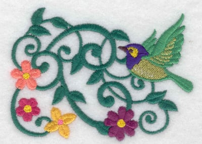 Embroidery Design: Bird vine and flowers<br> 3.81w X 2.75h