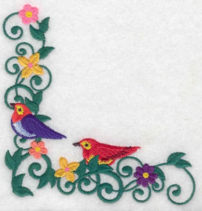 Embroidery Design: Birds vine flowers corner large<br> 4.80w X 4.99h