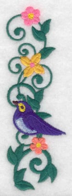 Embroidery Design: Bird vine flowers verticle<br> 1.63w X 4.98h