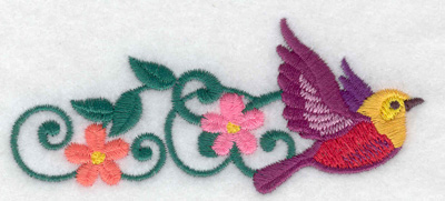 Embroidery Design: Bird leading vine and flowers<br> 3.89w X 1.66h