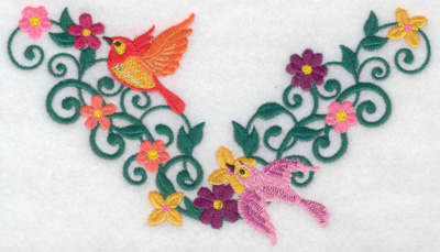 Embroidery Design: Birds flowers vines<br> 6.45w X 3.49h