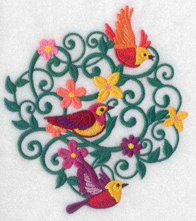 Embroidery Design: Bird trio<br> 5.50w X 4.83h | Embroidery Legacy Embroidery Design: Bird trio<br> 5.50w X 4.83h