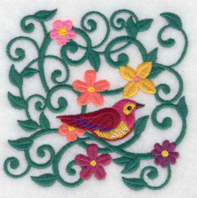 Embroidery Design: Bird flowers vines<br> 3.87w X 3.85h