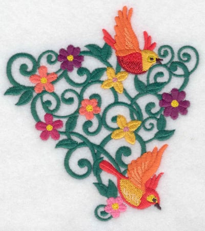 Embroidery Design: Birds triangle vine and flowers<br> 4.58w X 4.99h