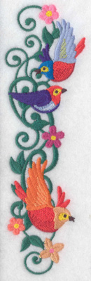 Embroidery Design: Birds trio vines and flowers<br> 6.99w X 2.11h | Embroidery Legacy Embroidery Design: Birds trio vines and flowers<br> 6.99w X 2.11h