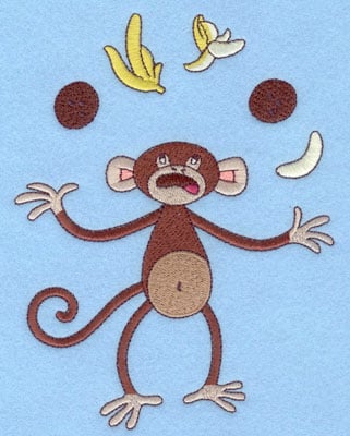 Embroidery Design: Monkey Juggling Large<br>6.64h X 5.09w